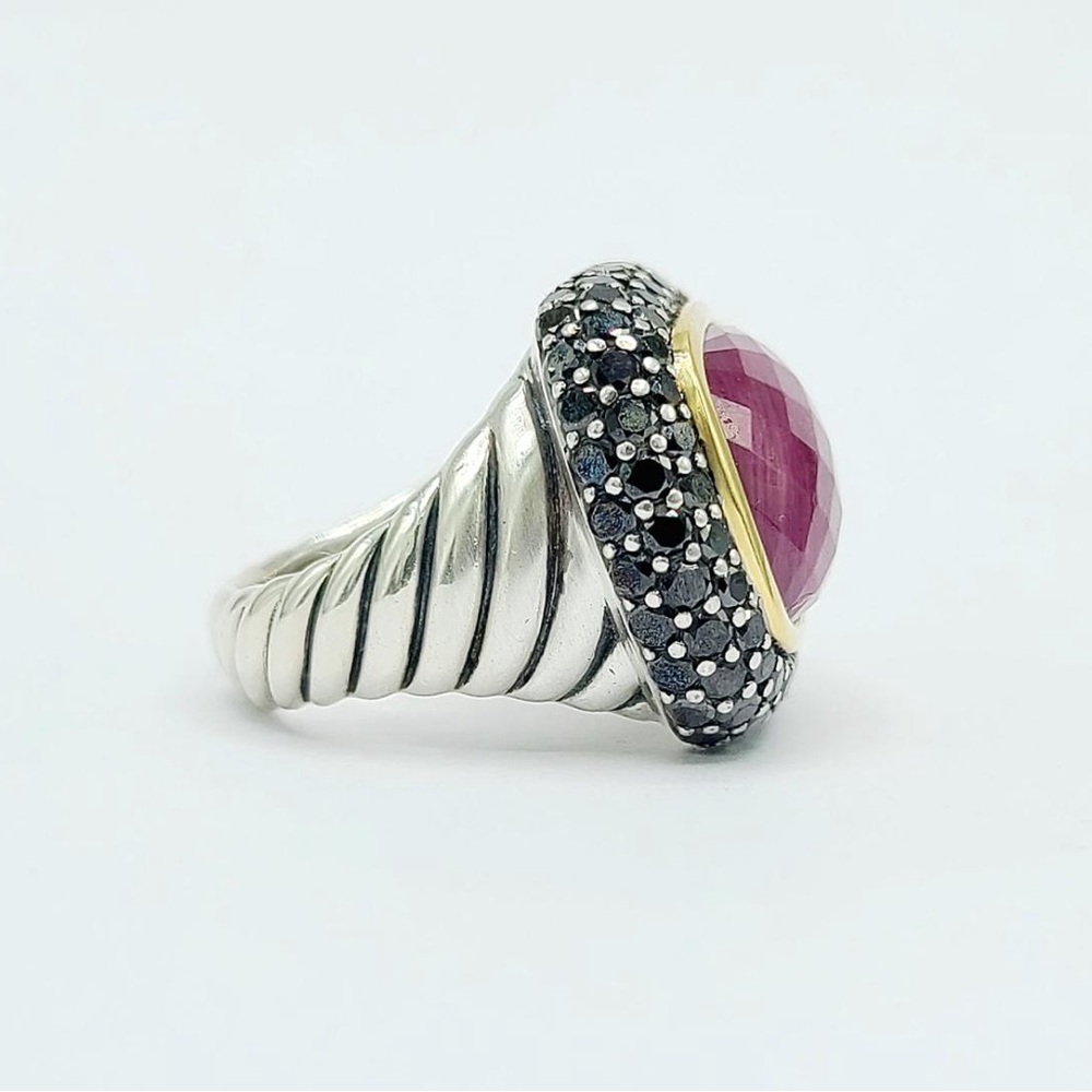 David Yurman Waverly Ring With Ruby Black Diamonds And Gold - Picture 5 of 16
